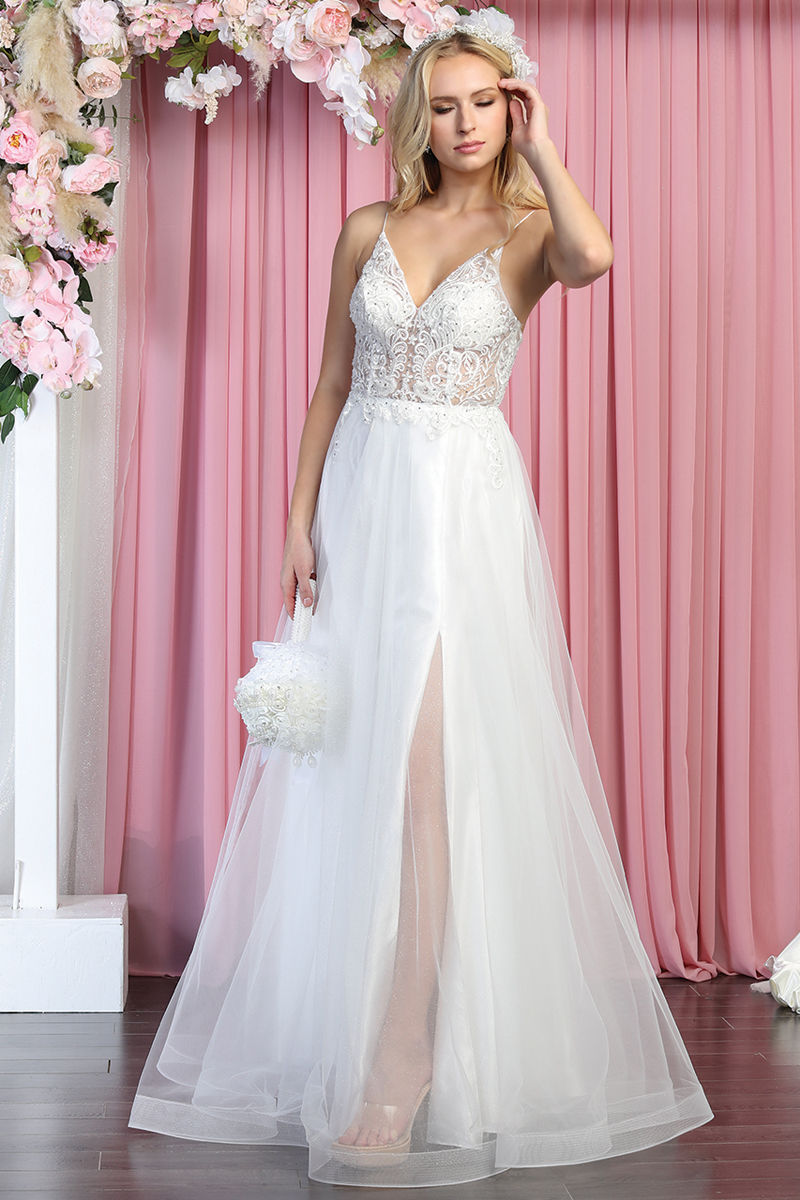 V Neck Illusion Top Wedding Dress